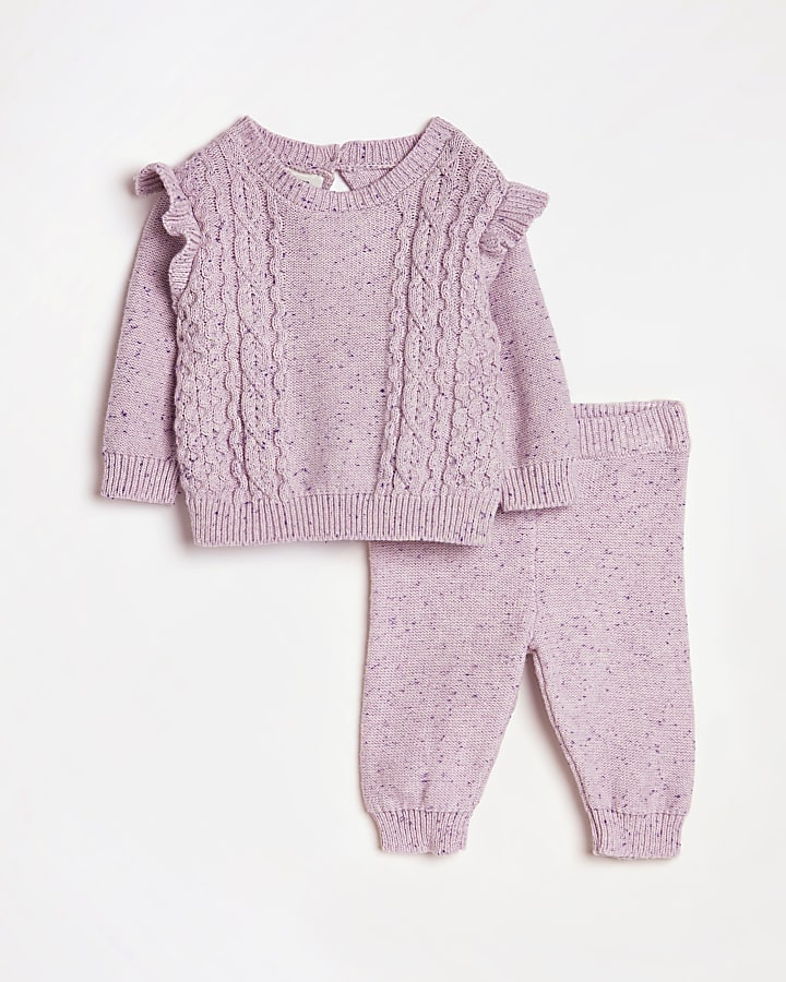 Baby girls purple knitted jogger outfit