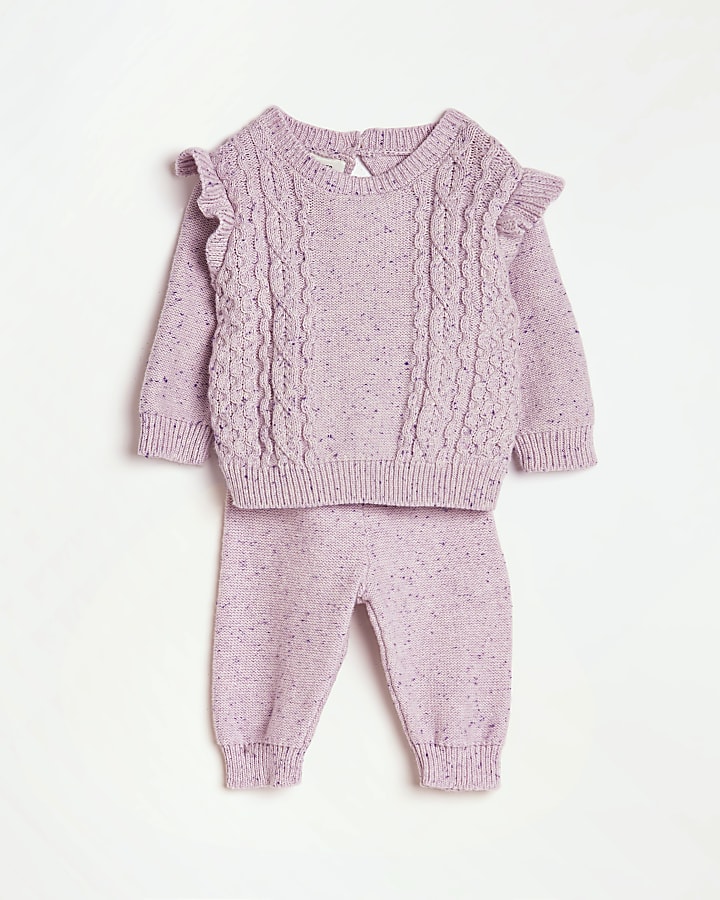 Baby girls purple knitted jogger outfit
