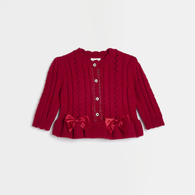 Baby Girls Red Bow Peplum Cardigan River Island
