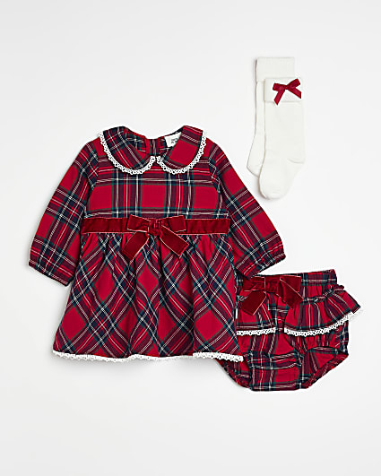 Baby Girls Red Check Bow Dress Outfit