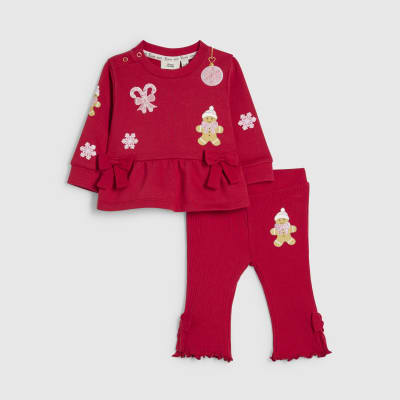Baby Girls Red Christmas Novelty Peplum Set