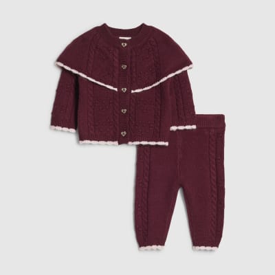 Baby Girls Red Knitted Cape Cardigan Set