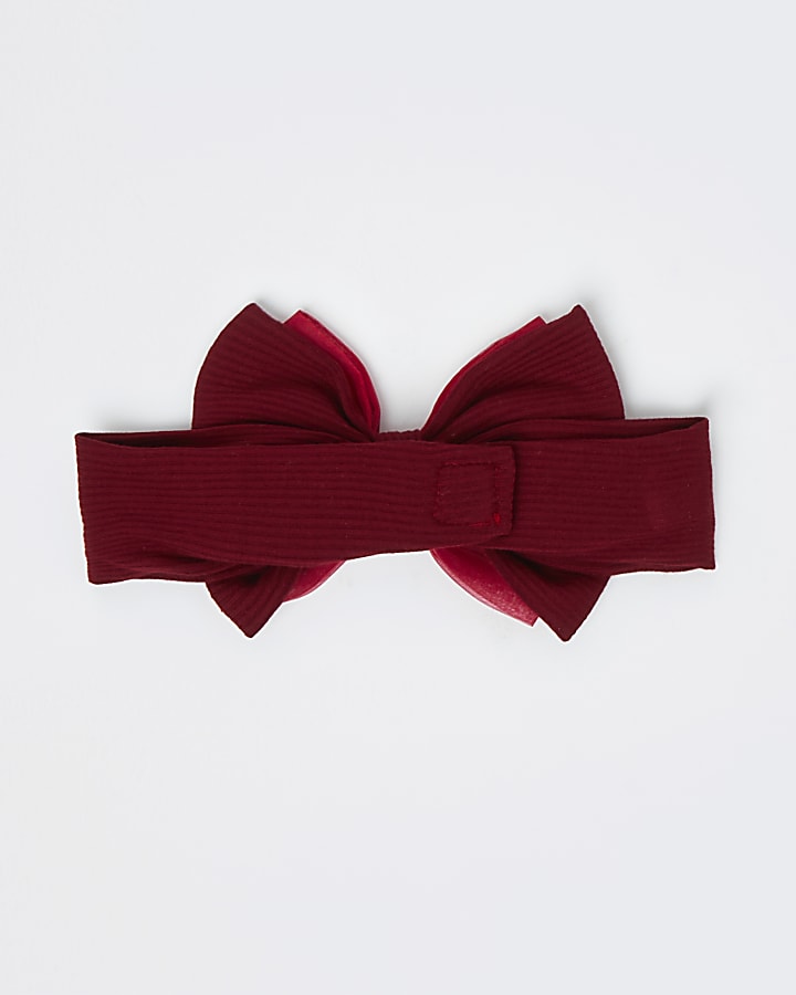 Baby girls red organza bow headband