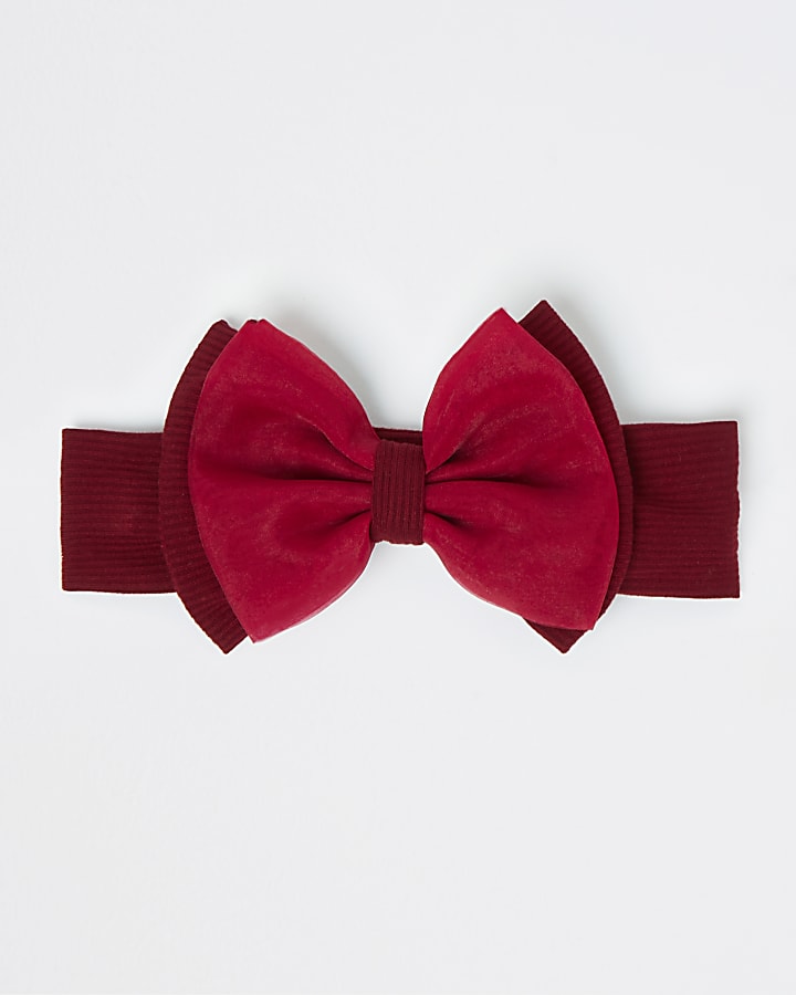 Baby girls red organza bow headband