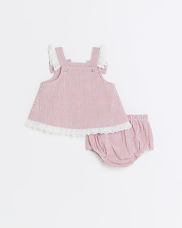 Baby girls red stripe cami and short set