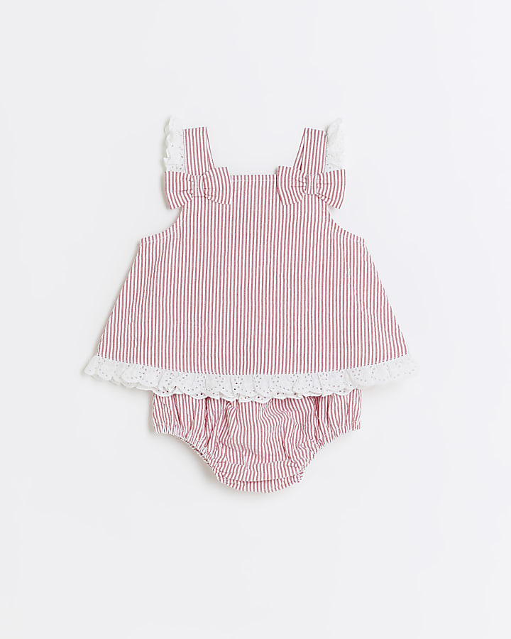 Baby girls red stripe cami and short set