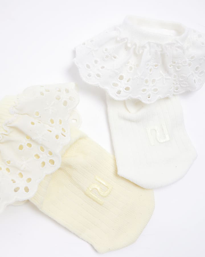 Baby girls white and yellow Broderie Socks