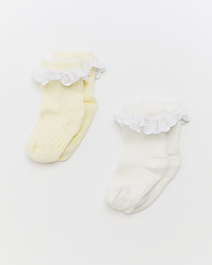 Baby girls white and yellow frill sock 2 pack