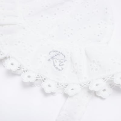 Baby girls white broderie bucket hat