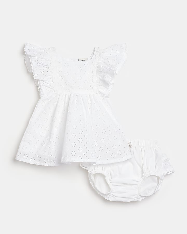 Baby girls white broderie dress outfit