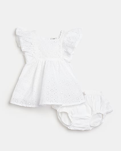 Baby girls white broderie dress outfit