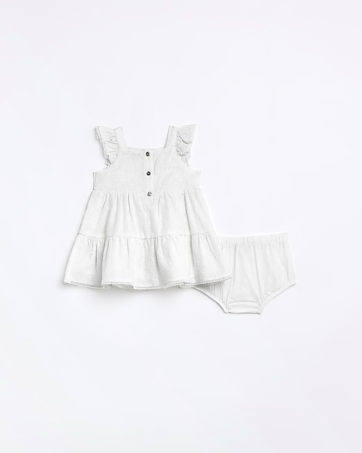 Baby girls White Broderie Tiered top set