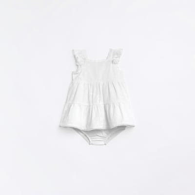 Baby girls White Broderie Tiered top set