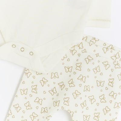 Baby girls White Butterfly Leggings Set River Island