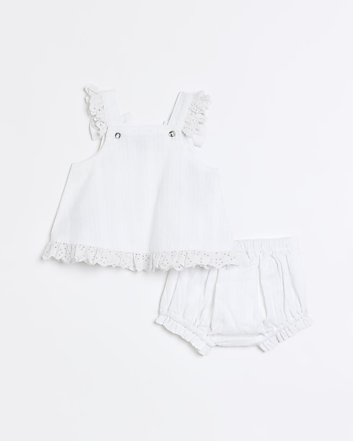 Baby girls white Embroidered cami Set