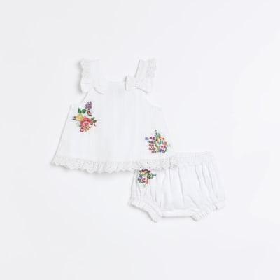 Baby girls white Embroidered cami Set River Island