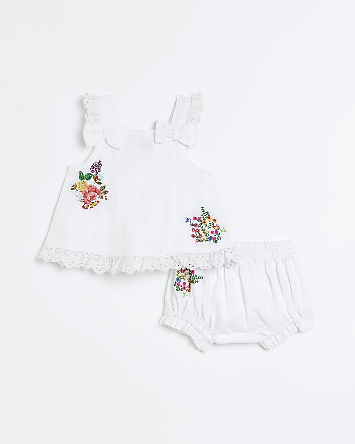 Baby girls white Embroidered cami Set