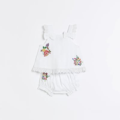 Baby girls white Embroidered cami Set River Island