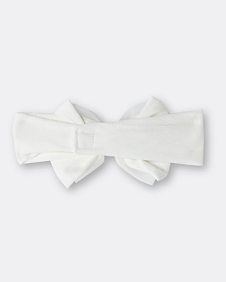Baby girls white organza bow headband