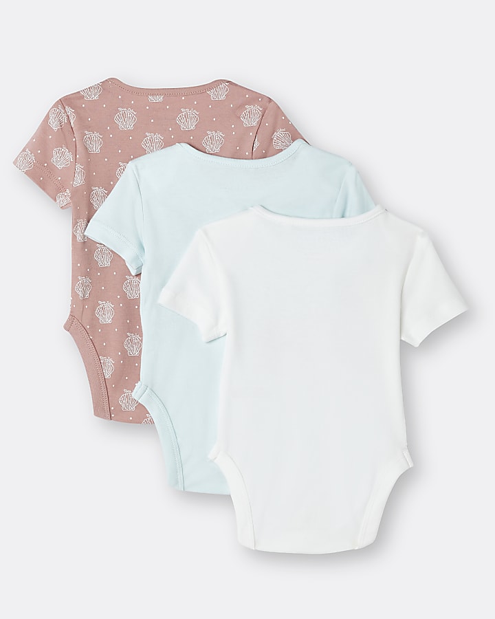 Baby girls white shell print bodysuits 3 pack