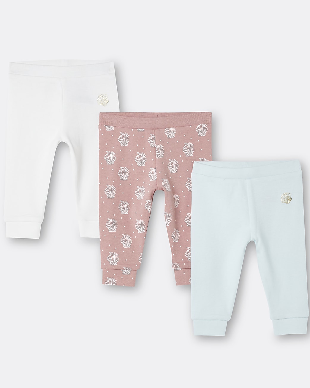 Baby girls white shell print leggings 3 pack