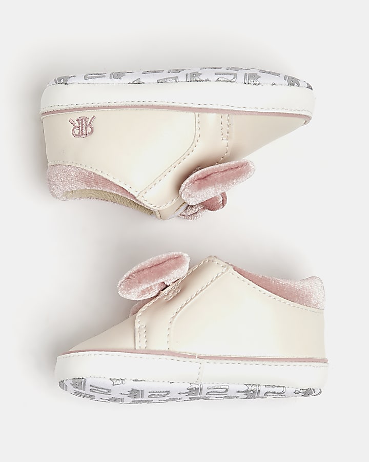 Baby girls white velour Bow Trainers