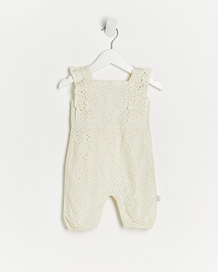 Baby girls yellow broderie frill romper
