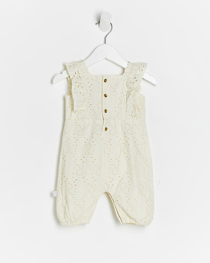 Baby girls yellow broderie frill romper