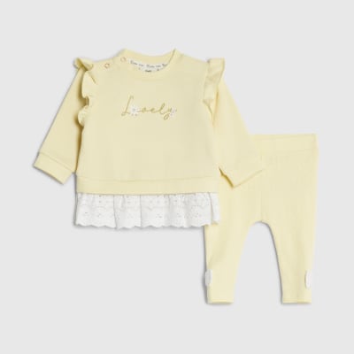 Baby Girls Yellow Broderie Sweatshirt Set