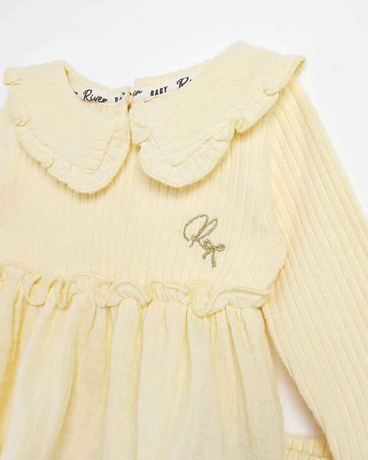 Baby girls yellow collar ribbed peplum outfit