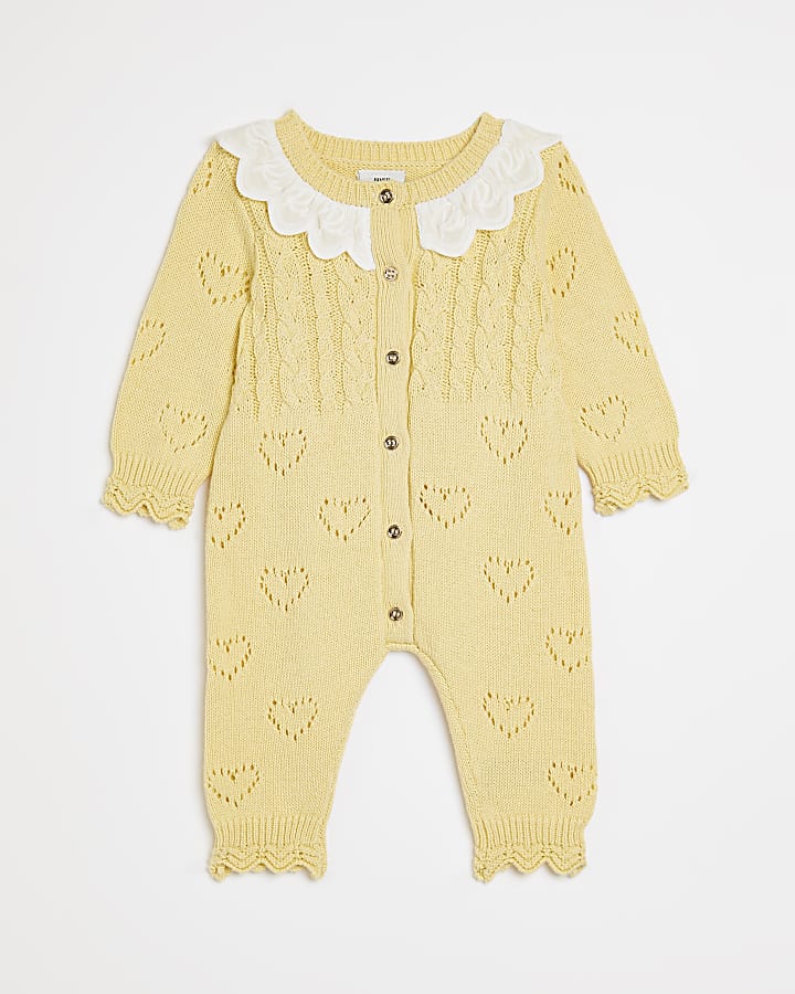 Baby girls yellow frill knit bodysuit