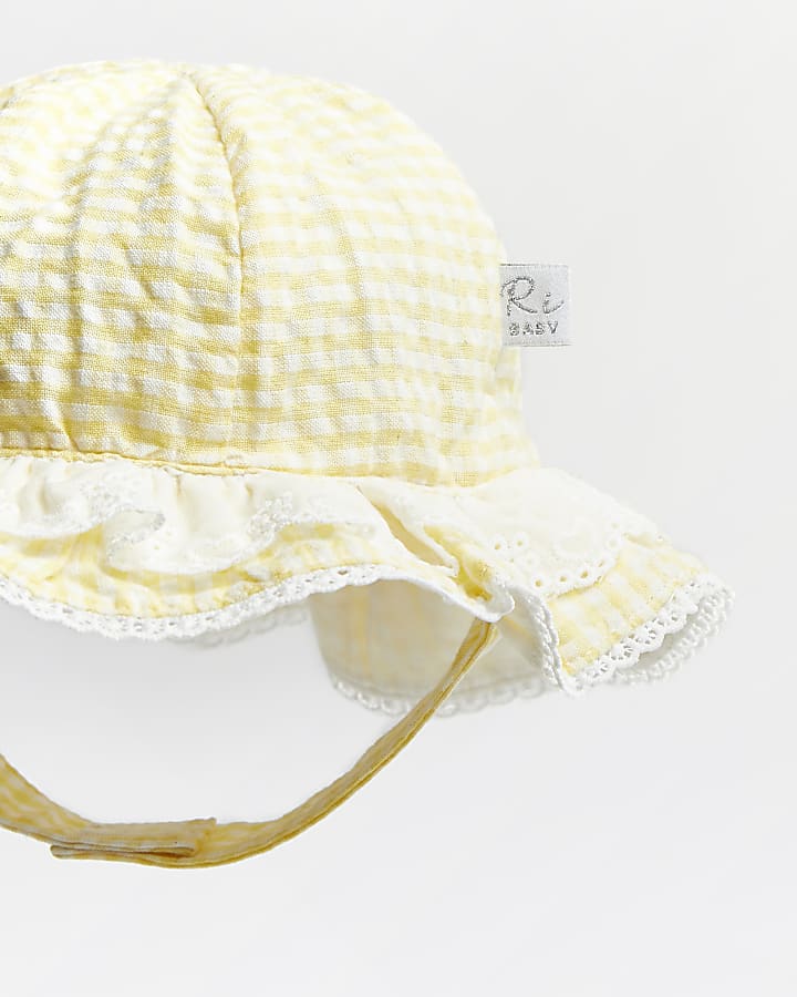 Baby girls yellow gingham bucket hat