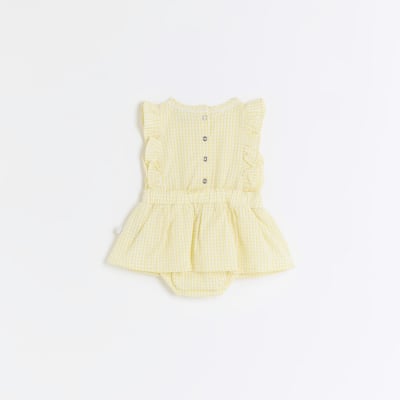 Baby girls yellow gingham frill romper