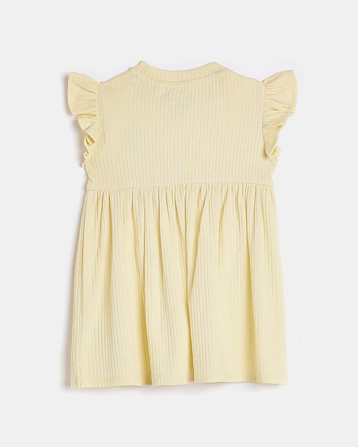 Baby Girls Yellow Organic Ribbed Frill Dress