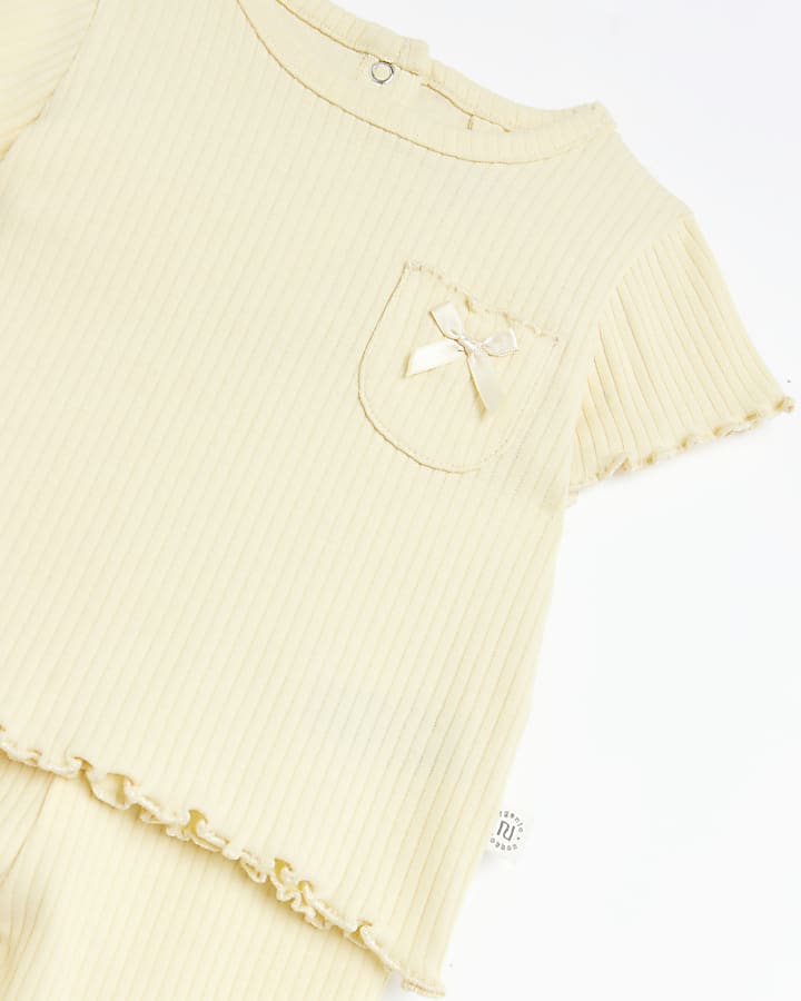 Baby girls yellow organic ribbed t-shirt set
