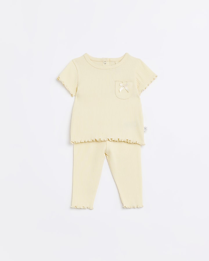 Baby girls yellow organic ribbed t-shirt set