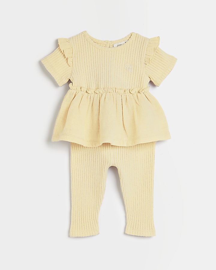 Baby girls yellow peplum textured rib outfit