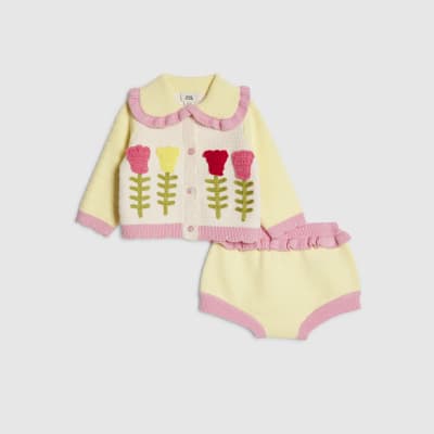 Baby Girls Yellow Tulip Knit Bloomer Set
