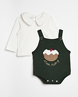 Baby Green Christmas Pudding Romper set