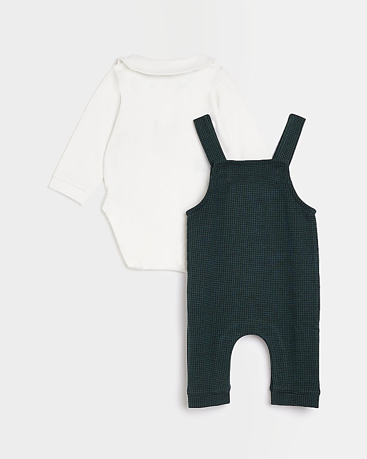 Baby green dogtooth dungaree outfit