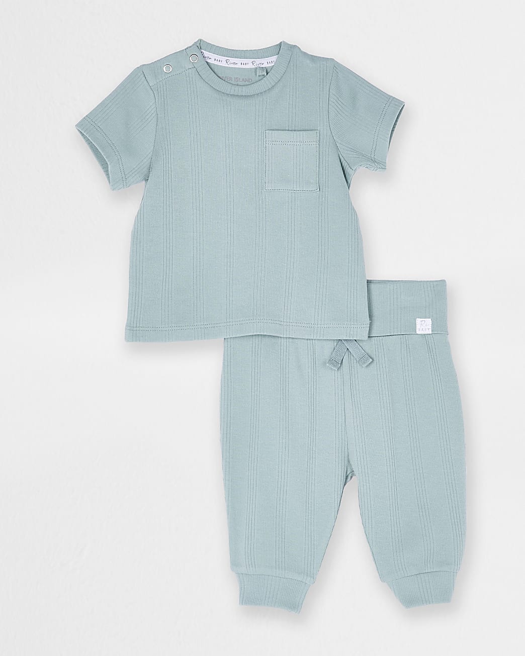 Baby green ribbed t-shirt and jogger outfit