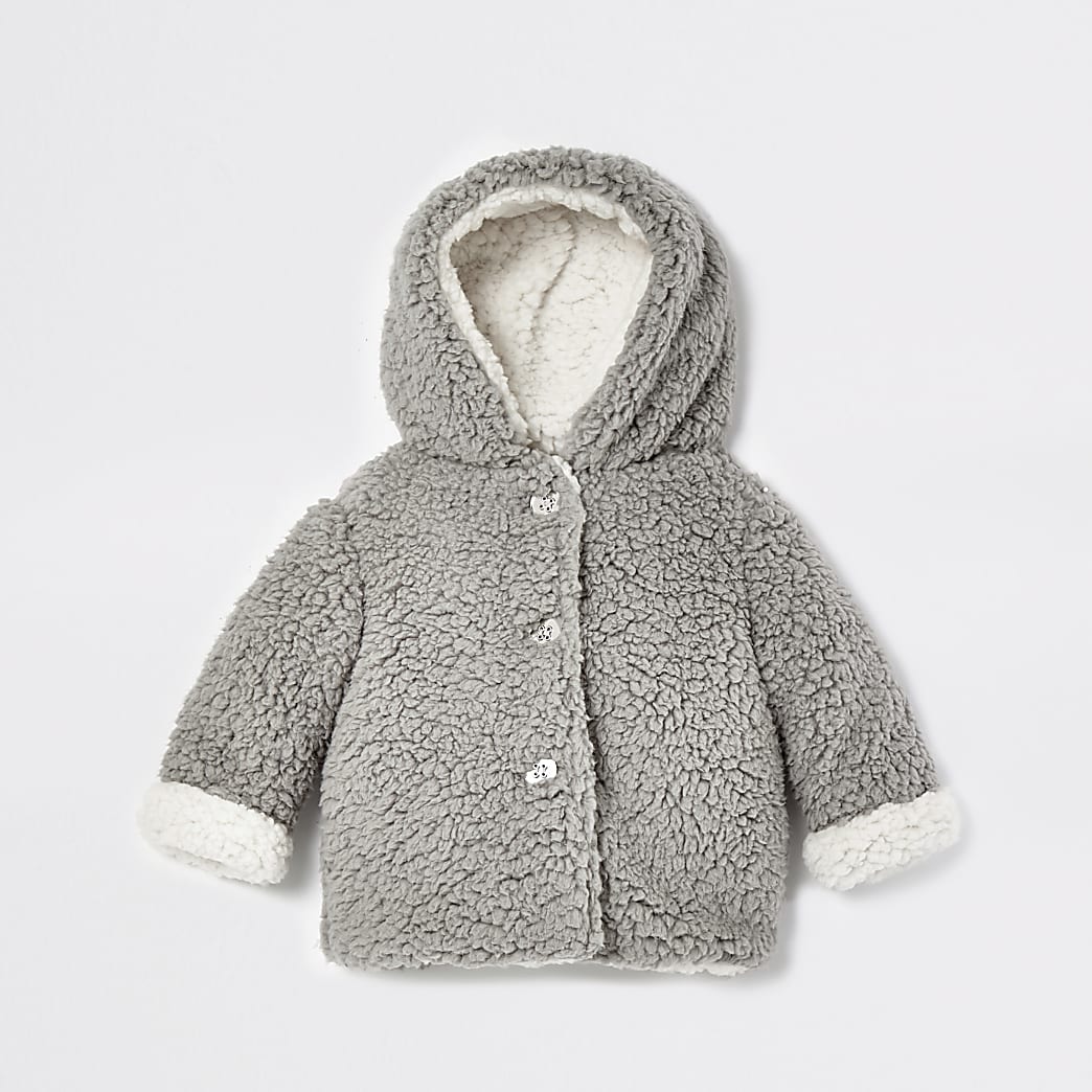 Baby grey borg fleece jacket | River Island