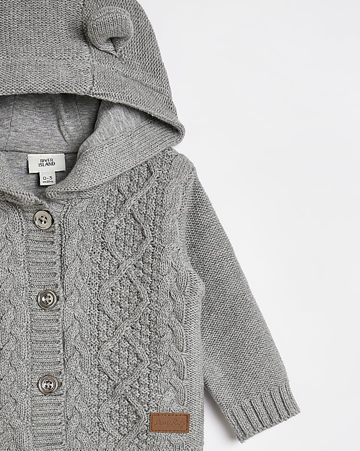 Baby Grey Button Up Hooded Cardigan