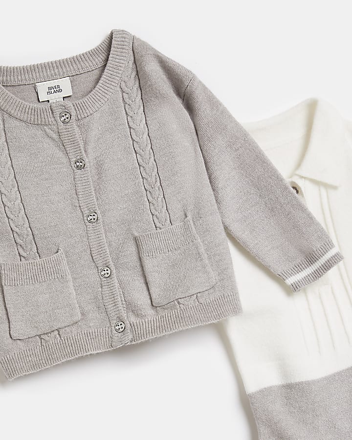 Baby grey cable knit cardigan 3 piece outfit