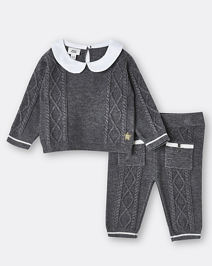 Baby grey cable knit jumper outfit