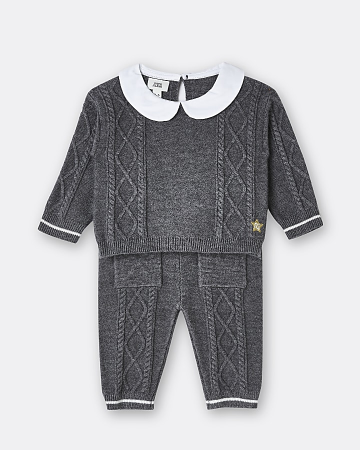 Baby grey cable knit jumper outfit
