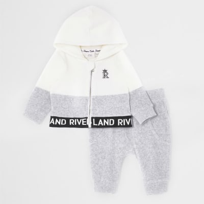 Baby grey colour block zip hoodie 