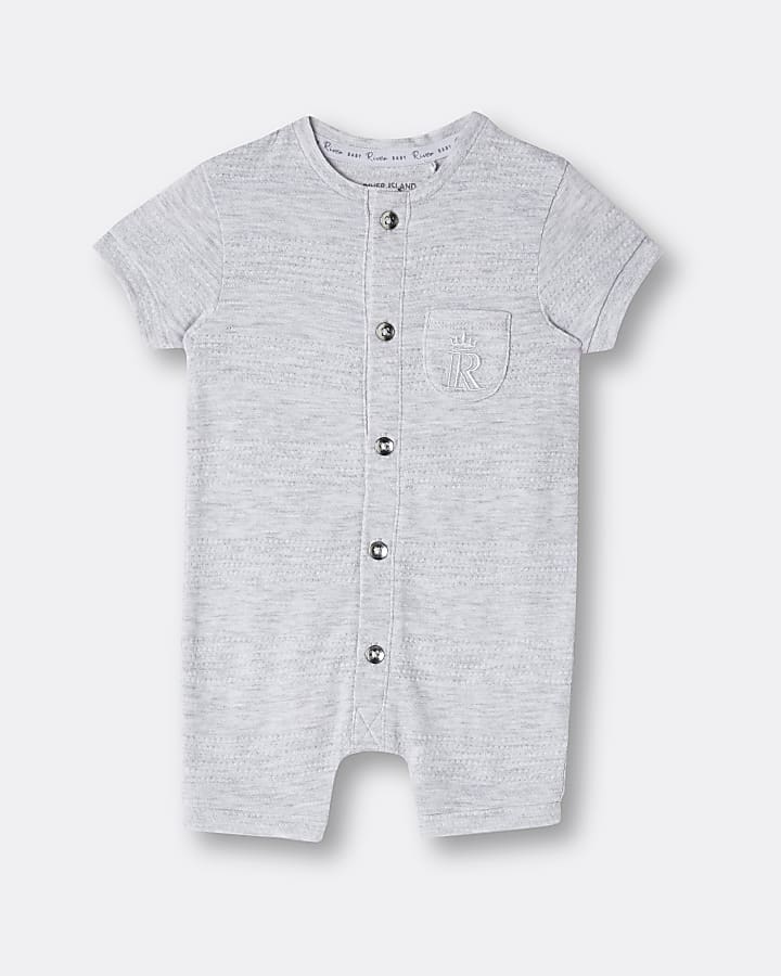 Baby grey organic button front romper