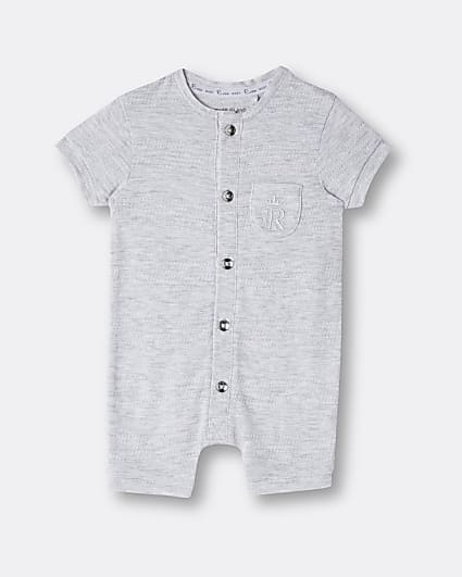 Baby grey organic button front romper
