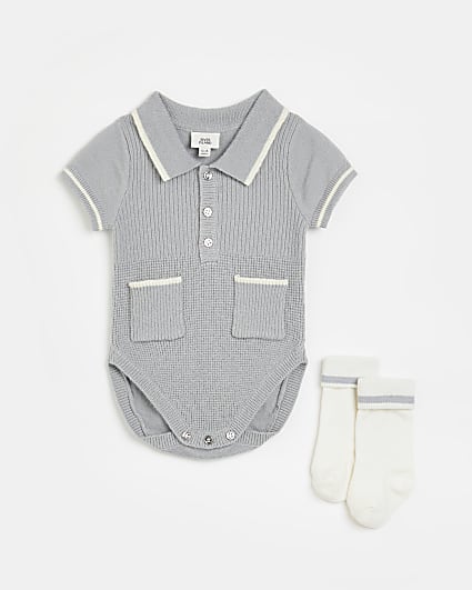 Baby grey waffle ribbed bodysuit outfit